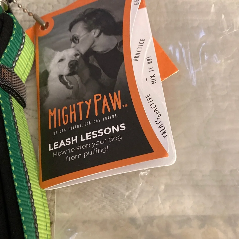 New Mighty Paw Double Handle 6 Ft Leash Carabiner Clip Reflective Stitching